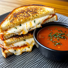A Gooey Grilled Cheese Sandwich with Tomato Soup