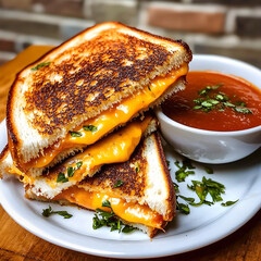 A Gooey Grilled Cheese Sandwich with Tomato Soup