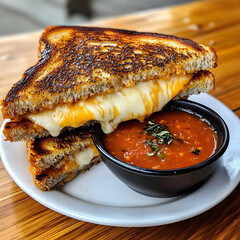 A Gooey Grilled Cheese Sandwich with Tomato Soup