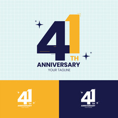 41 Years Anniversary celebration logotype color with yellow and blue  using ribbon and isolated on white background