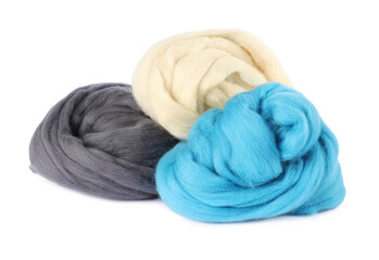 Different color felting wool isolated on white