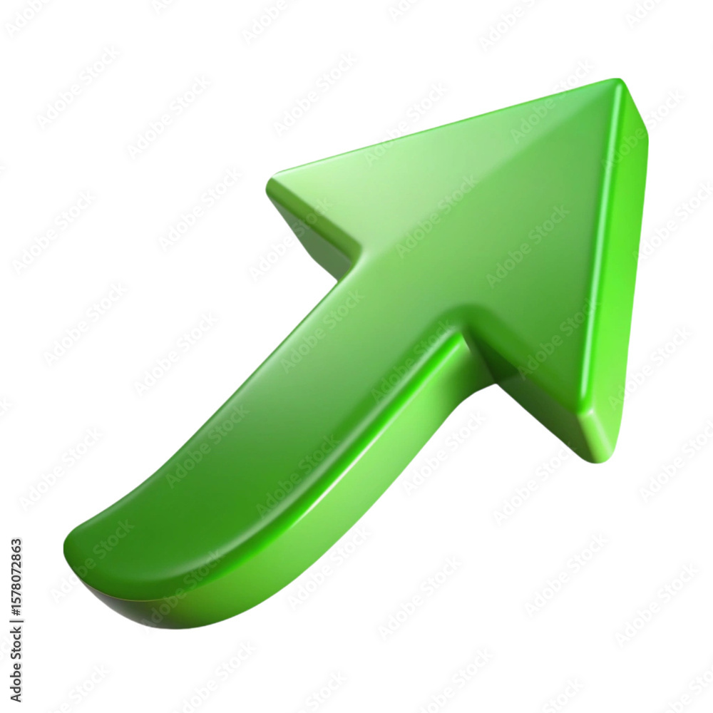 Fototapete 3d rendering of a glossy green arrow pointing upward on a black background