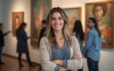 Pride, arms crossed and portrait of a woman at an art gallery for an exhibition. Creative, culture and a museum manager with management of paintings, collection and curator of pictures at a studio
