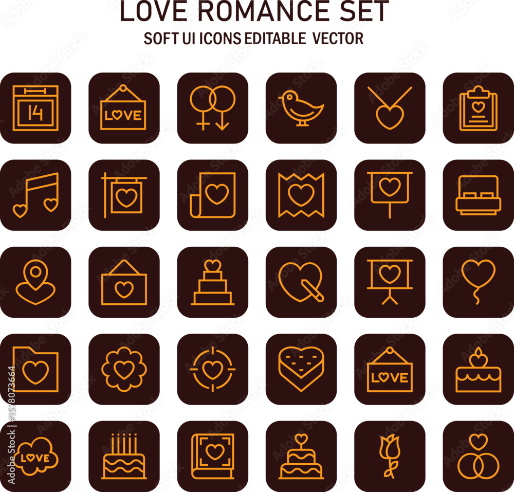 Poster romantic gesture icons in minimal outline style, embracing love and affection with elegant vector de
