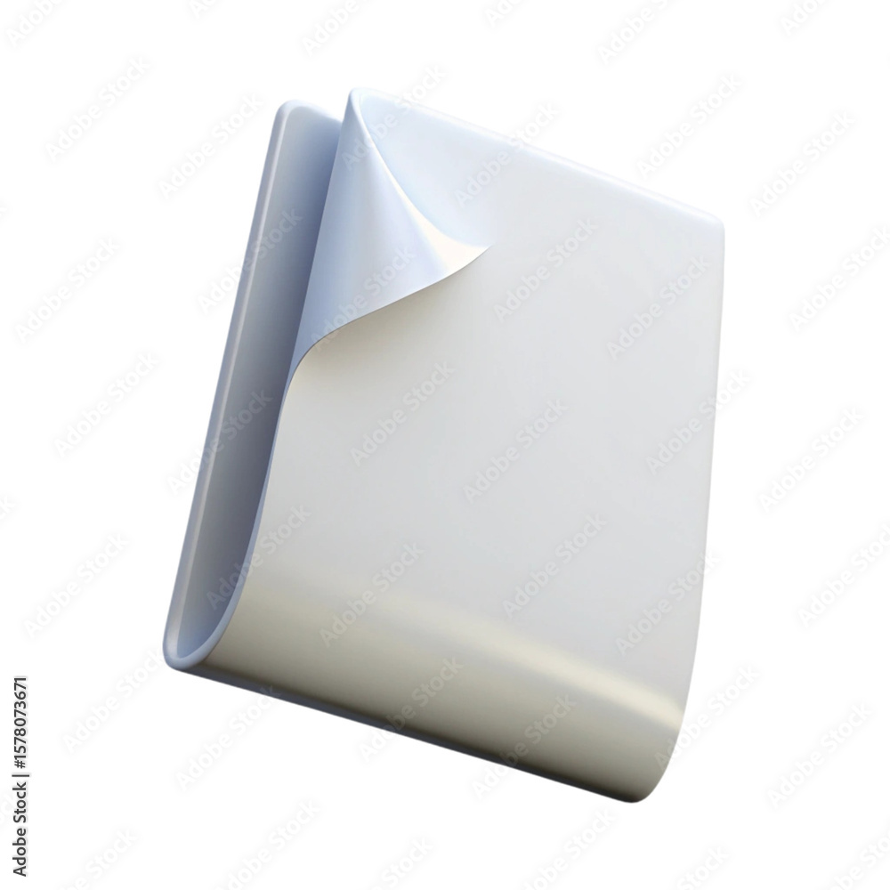 Poster abstract rendering of a glossy white paper with a curled corner on a black background