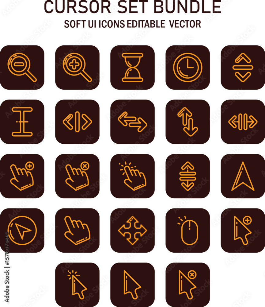 Poster vector ui cursor set with smooth design elements and varied shapes for modern interfaces