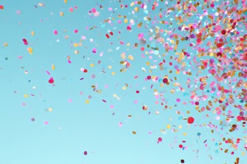 Colorful Confetti Falling on Light Blue Background