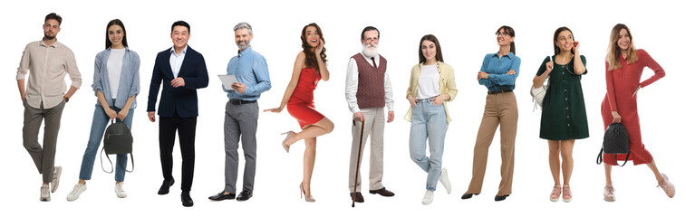 Different people on white background. Full-length portraits