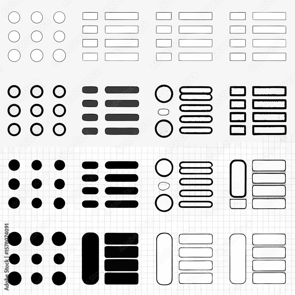 Aufkleber modern minimal hamburger menu icon vector set in black and white, ideal for mobile apps, websites, a