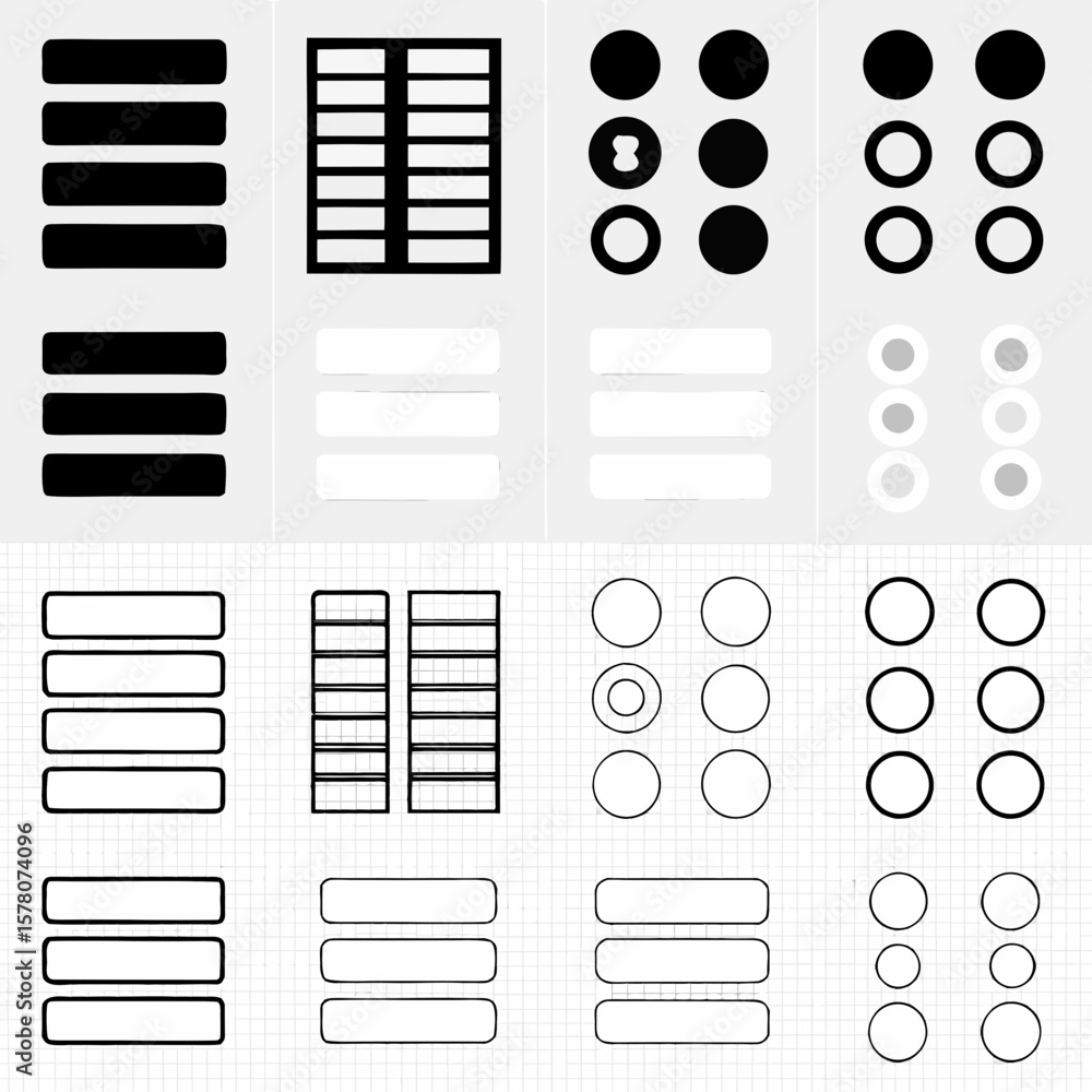 Fototapete Modern minimal hamburger menu icon vector set in black and white, ideal for mobile apps, websites, and UIUX design projects
