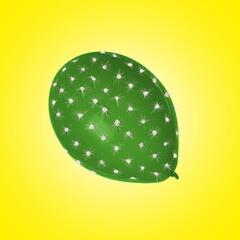 Green balloon covered with cactus prickles on yellow gradient background