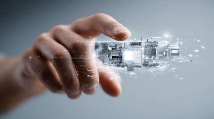 Hand Touching Digital Cityscape