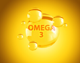 Drops of Omega-3 on yellow gradient background