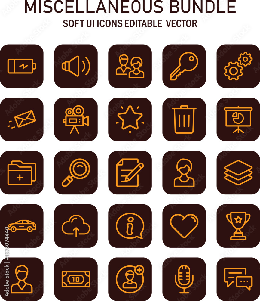 Poster diverse collection of soft user interface icons for digital applications and web design emphasizing 