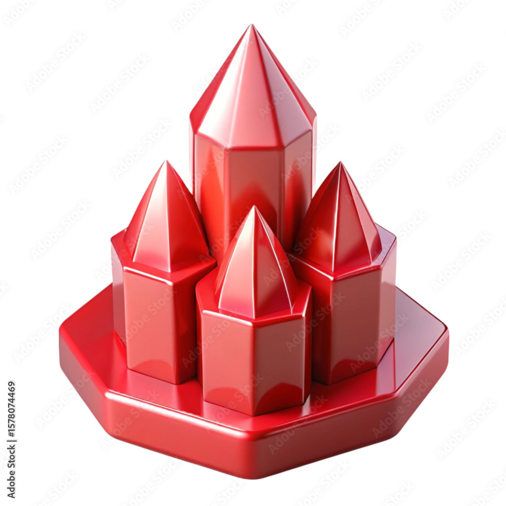 Poster geometric red castle icon design rendered on black background for web and mobile applications