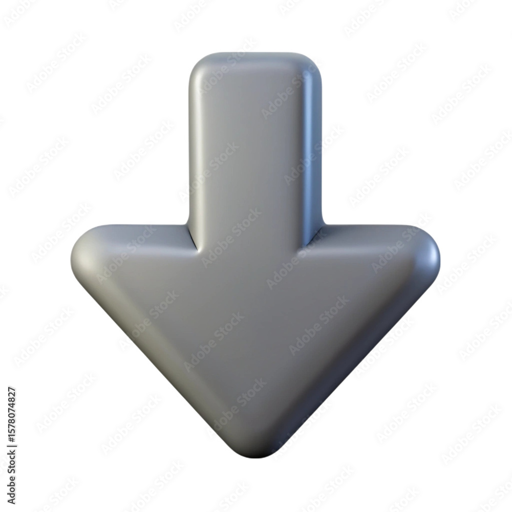 Fototapete glossy 3d rendered gray arrow pointing down against a black background for design elements