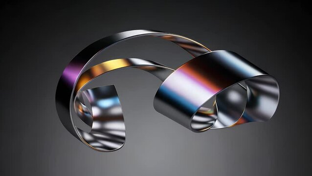Abstract metallic sculpture with iridescent reflections on a gradient background