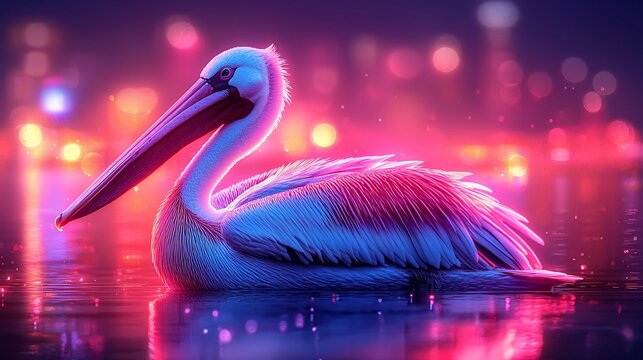 Neon Pelican in City Lights