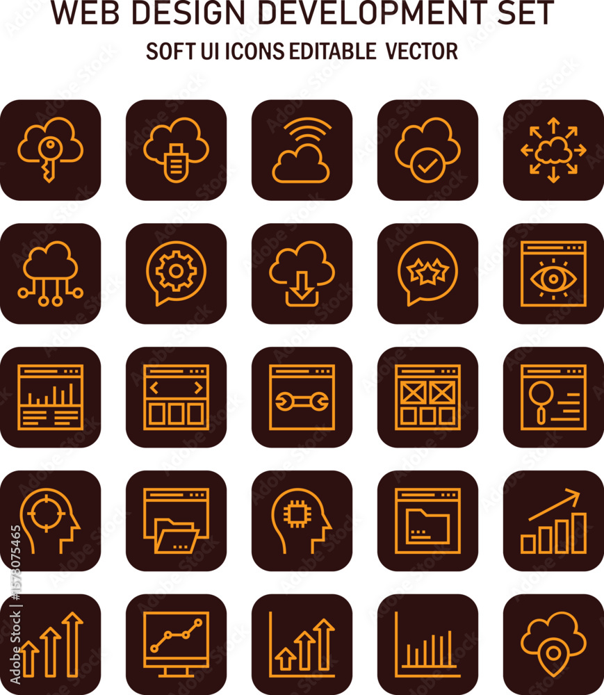 Poster comprehensive collection of modern web design development icons for user interface soft designs edit