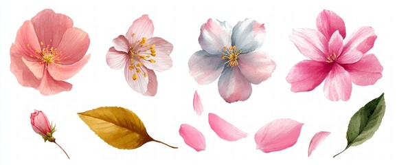 Pink and White Cherry Blossoms Watercolor Painting