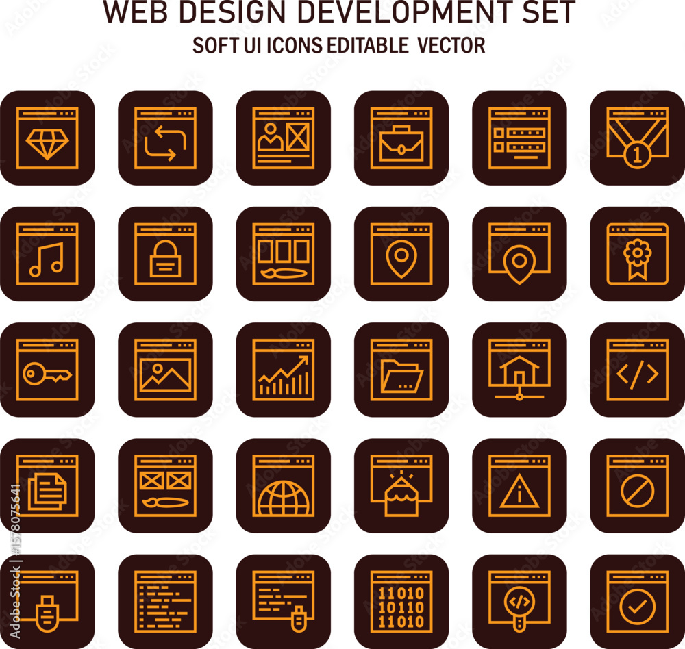 Poster comprehensive compilation of web design and development icons showcasing varied application features