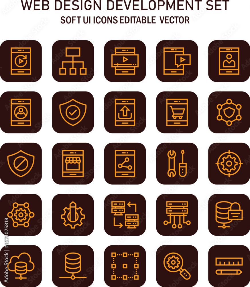 Poster comprehensive collection showcasing vector icons for web design and development processes ideal for 
