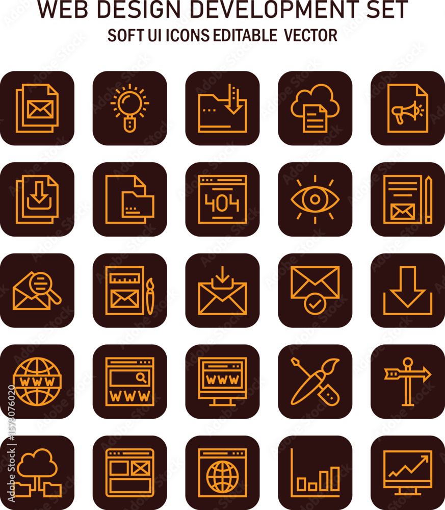 Poster Comprehensive collection of soft user interface vector icons for web design and development projects with editable