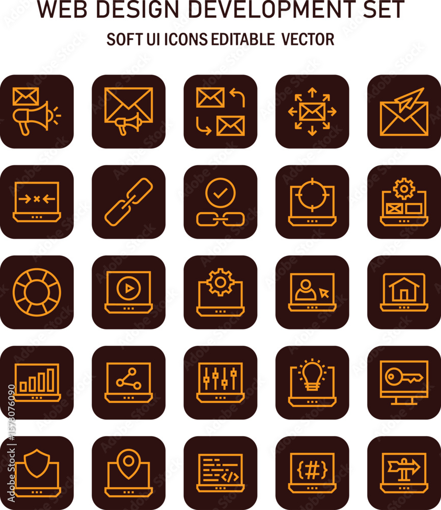 Poster comprehensive web development icon collection for interface design featuring editable soft ui styled