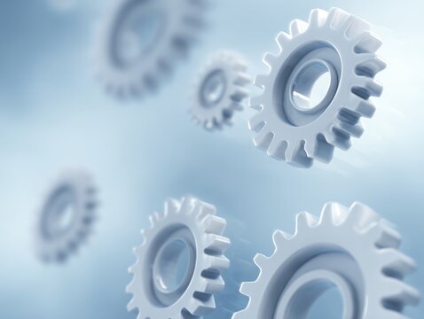 White Gears Rotating in Blue Background