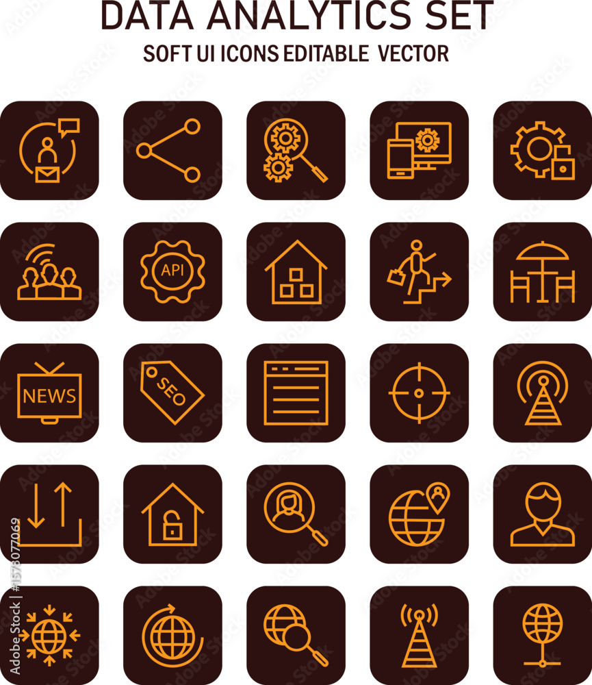 Poster comprehensive data analytics icon collection, providing diverse symbols for insights and visual repr