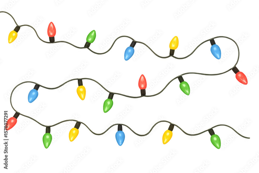 Poster wavy christmas lights string with colorful teardrop-shaped bulbs creating a festive atmosphere on a 