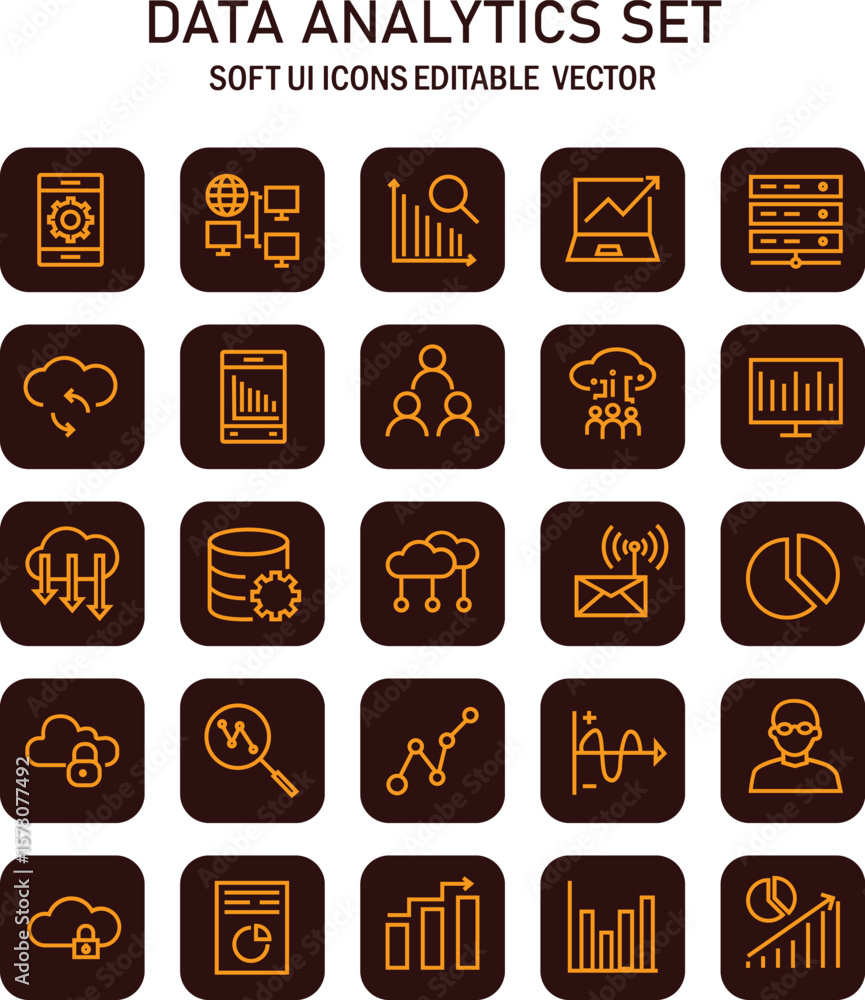 Poster comprehensive collection of meticulously crafted data analytics icons for diverse application interf