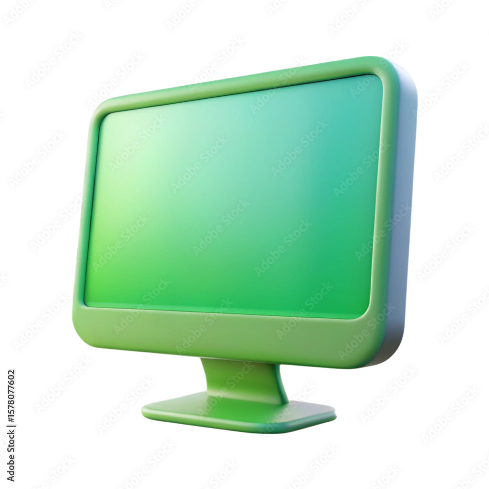Poster modern green computer monitor 3d render on black background digital technology concept