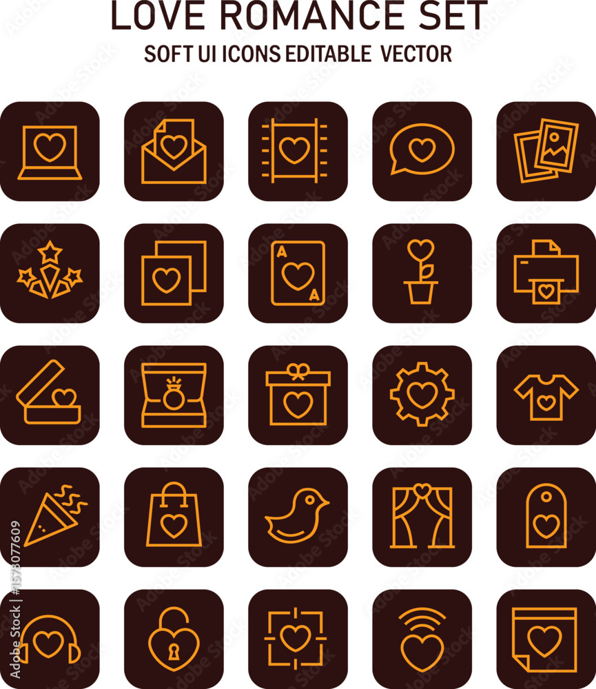 Poster collection of soft ui icons depicting love and affection for graphic design projects or web developm