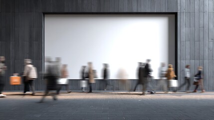 People Walking Past Billboard in City