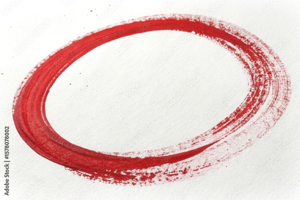 Poster a red painted circle on a white background with visible brush strokes and slight imperfections in th