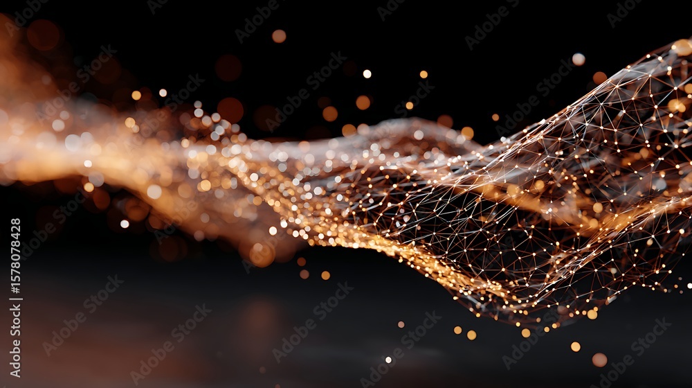 Poster abstract network wave with glowing nodes