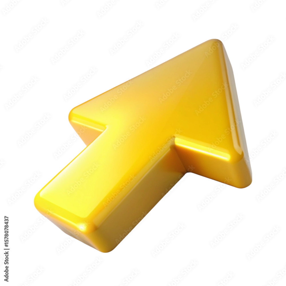 Poster shiny 3d yellow arrow pointer icon pointing upwards on a black background for design elements