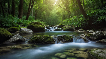 Obraz premium natural scenery background, blue sky mountains, beaches, lakes, forests, beautiful waterfalls