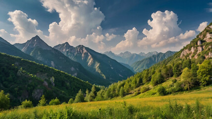 Fototapeta premium natural scenery background, blue sky mountains, beaches, lakes, forests, beautiful waterfalls