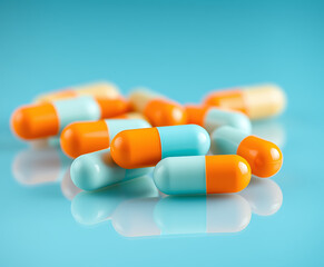 Vibrant pills present a range of medicinal treatment options against a blue backdrop, signaling health and wellness in a pharmaceutical context.