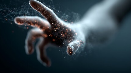 Hand Reaching with Glowing Connected Dots