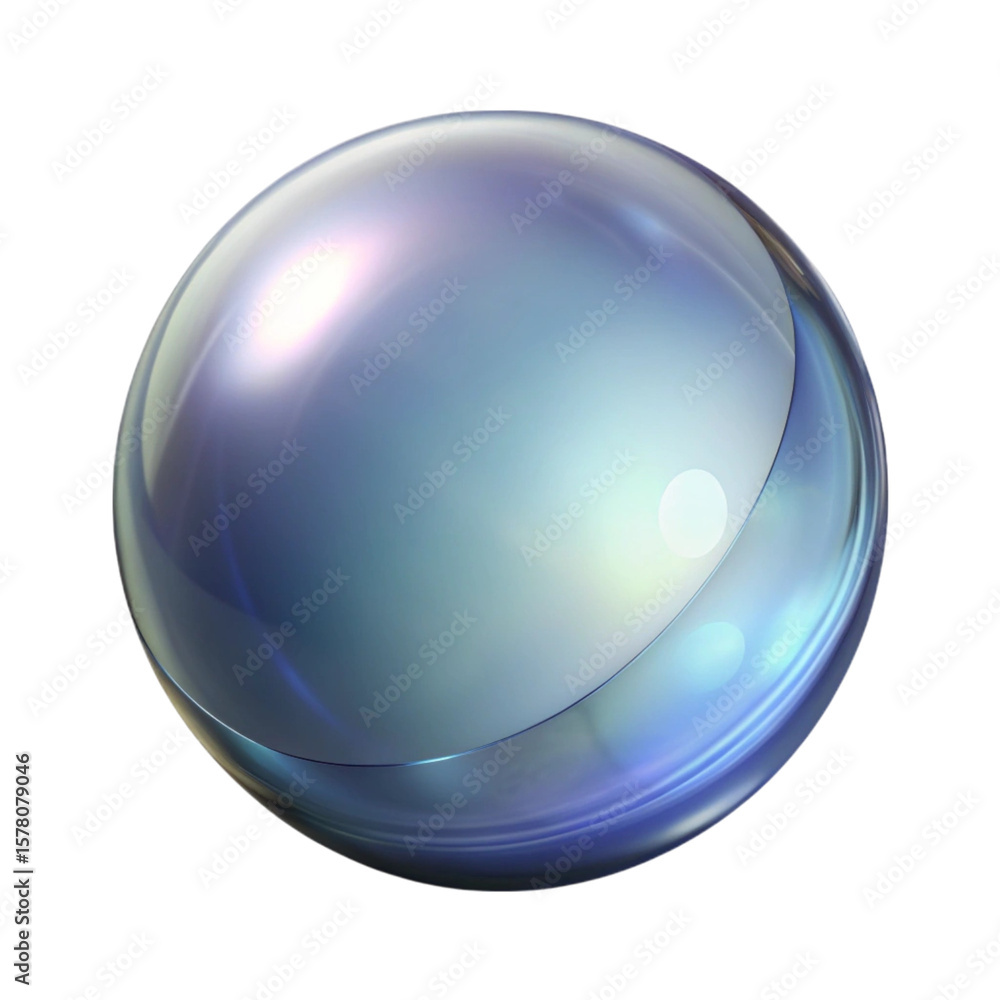 Poster stunning three-dimensional render of a translucent sphere with iridescent reflections on black backg