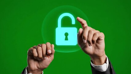 Illustrative Security Protocols: Hand Interaction with Digital Lock Icons on Green Screen - Powered by Adobe