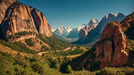 natural scenery background, blue sky mountains, beaches, lakes, forests, beautiful waterfalls