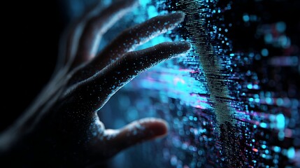 Hand on Digital Display with Blue Lights