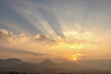 evening sky with clouds. sunset Sky background, Sunrise sky with lighted clouds. Beauty evening sunrise