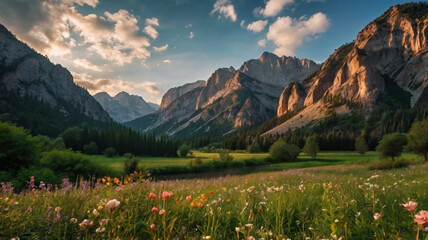 natural scenery background, blue sky mountains, beaches, lakes, forests, beautiful waterfalls