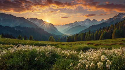 natural scenery background, blue sky mountains, beaches, lakes, forests, beautiful waterfalls