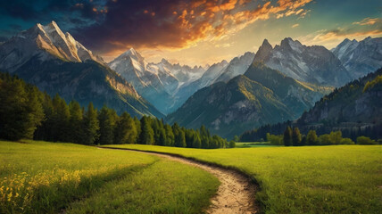 natural scenery background, blue sky mountains, beaches, lakes, forests, beautiful waterfalls
